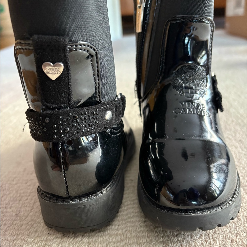 Vince Camuto Kids Glossy Black Boots with Heart Detail